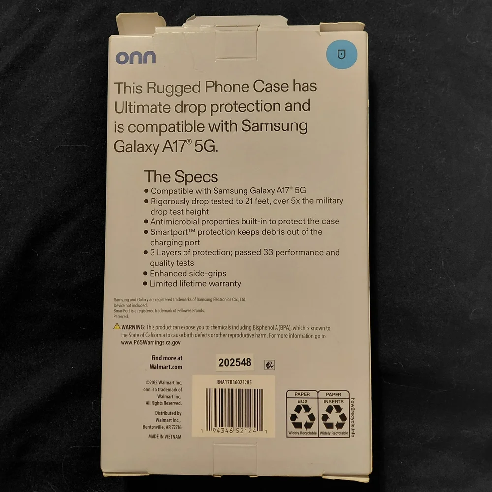 onn Black Rugged Case for Samsung Galaxy A17 5G